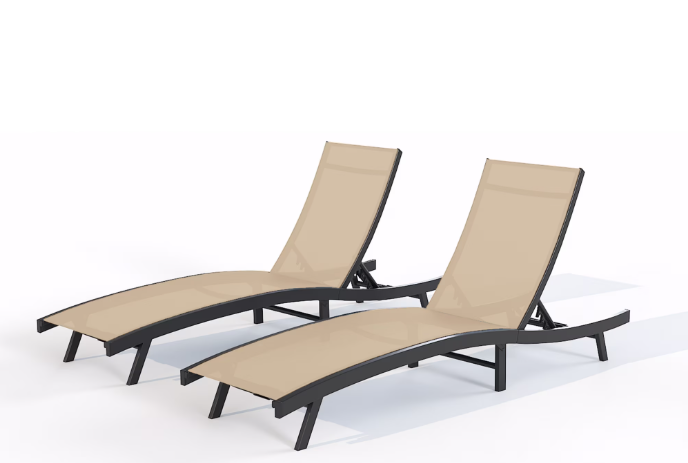 AECOJOY Outdoor Lounge Chair with Adjustable Positions, Aluminum Chaise Lounge Outdoor for Pool, Garden, Beach, Beige 2 PCS