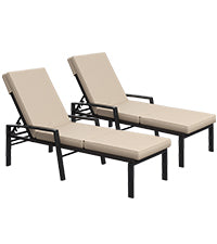 YODOLLA Outdoor Chaise Lounge Chairs Set with Adjustable for Comfortable Relaxation, Sturdy Rattan Loungers for Patio Poolside in Beige(2 Pcs)