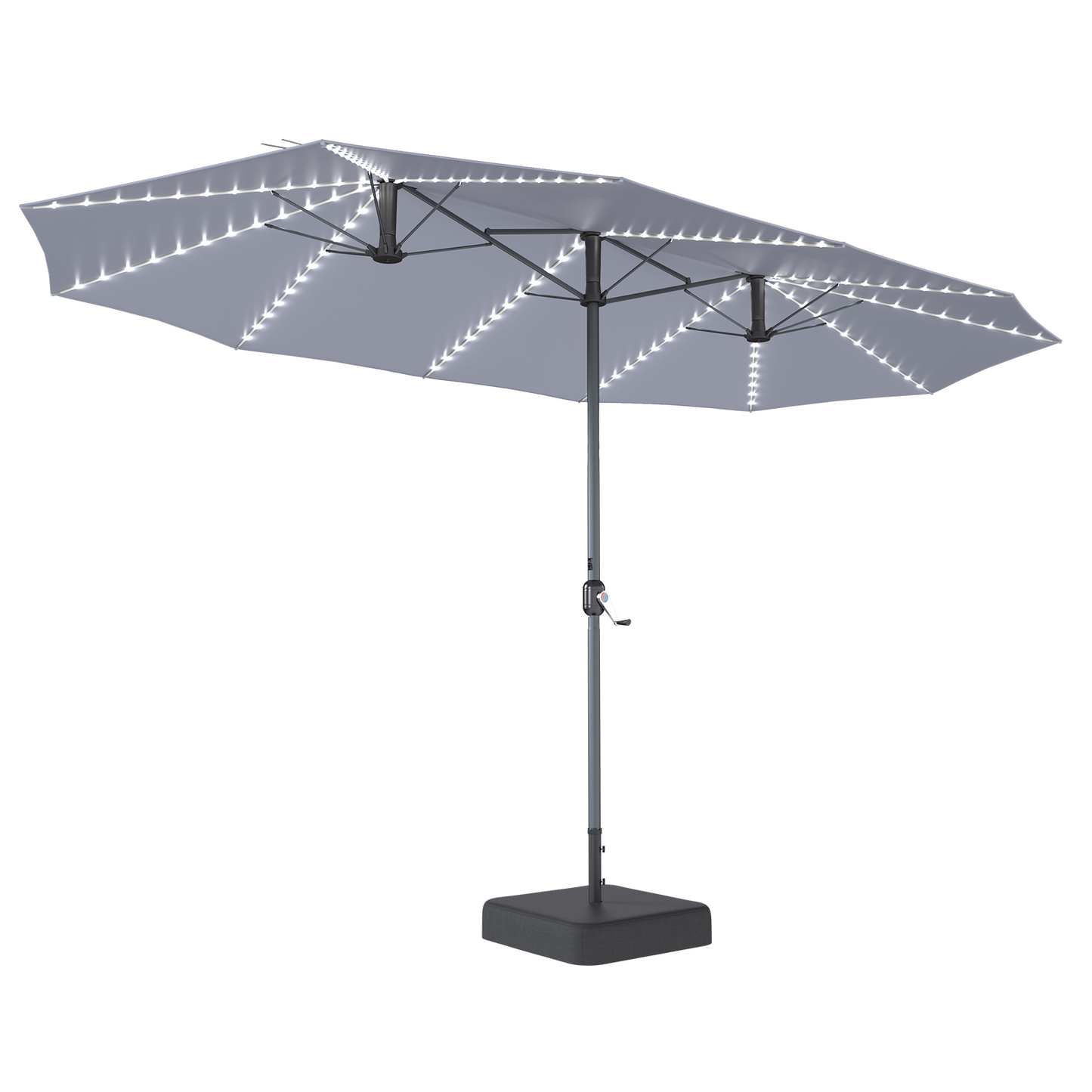 YODOLLA 15 x 9 ft Double-Sided Rectangular Patio Umbrella with Solar Lights & Included Base, 360° All-Round Lighting, 1.9" Pole, Dark Gray