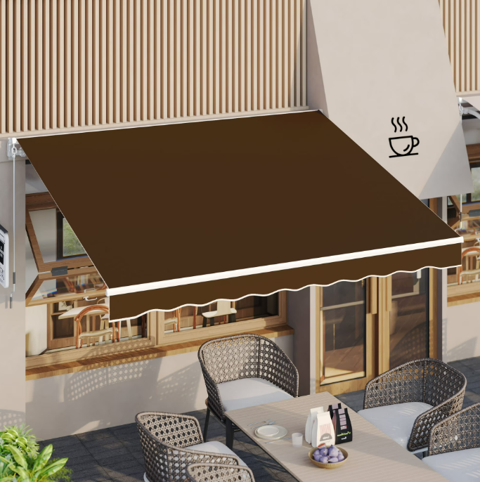 AECOJOY 8' x 10' Manual Retractable Patio Awning,Outdoor Awning Retractable Sunshade Shelter in Brown