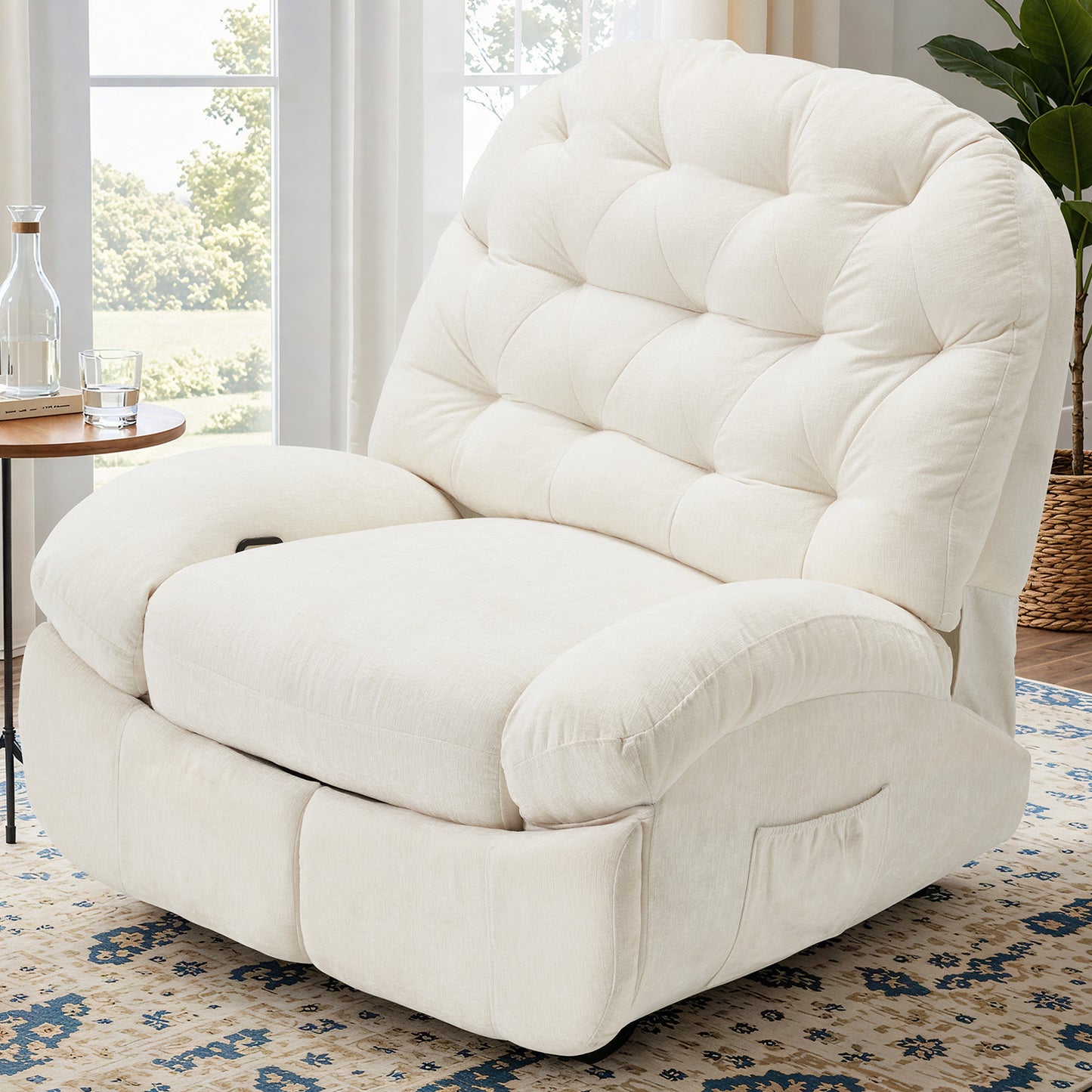 YODOLLA Oversized Recliner Chair, 360° Swivel Rocking Glider with Chenille Upholstery, Modern Ergonomic Rocker Chair for Adults, Cream White