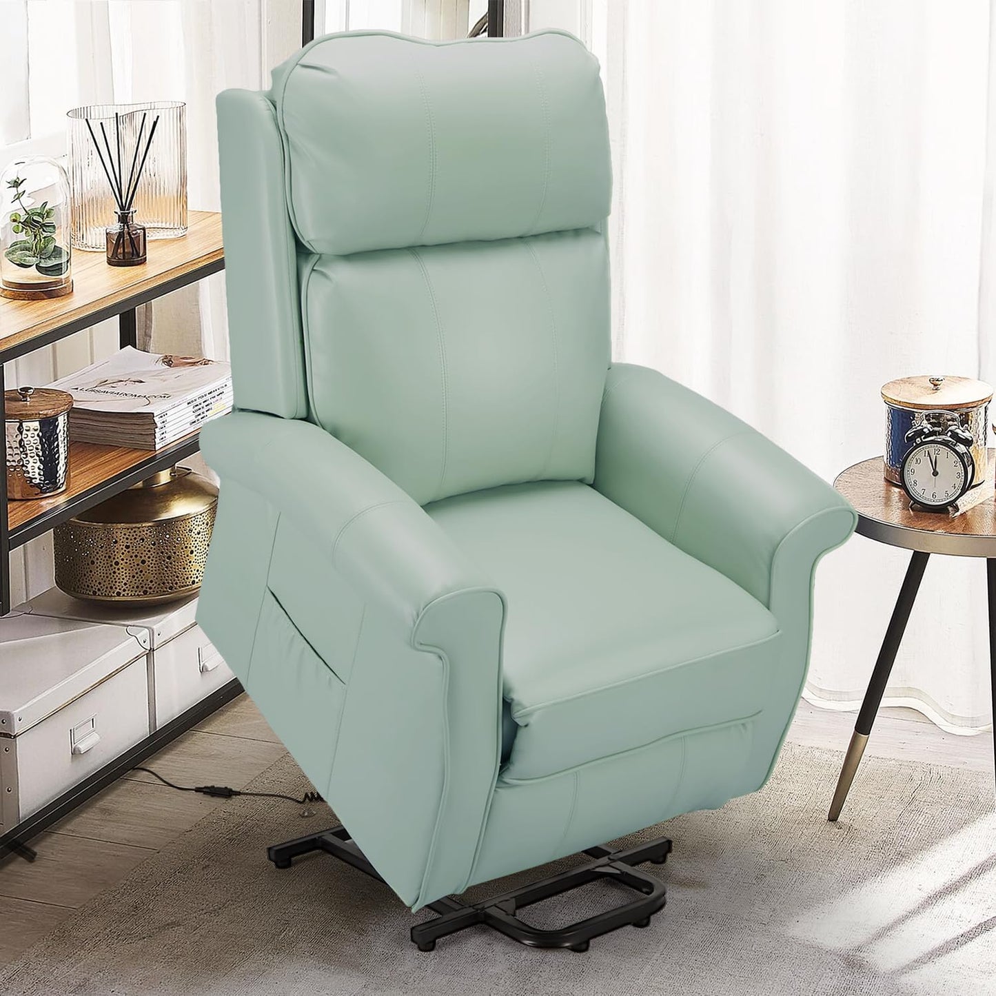 YODOLLA Power Lift Recliner Chair for Elderly Massage and Heat Chair with Side Pocket for Living Room in Mint Green