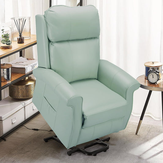 YODOLLA Power Lift Recliner Chair for Elderly Massage and Heat Chair with Side Pocket for Living Room in Mint Green