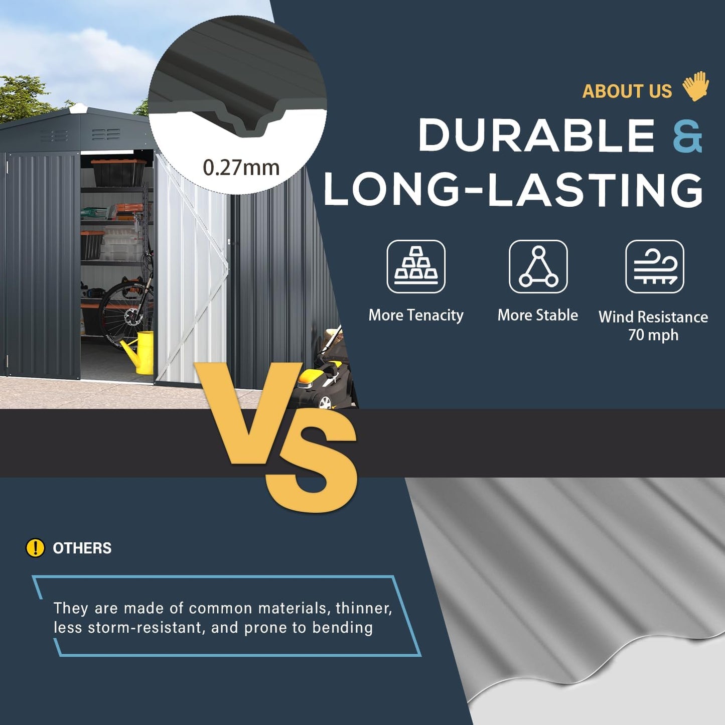 YODOLLA 10' x 14' Outdoor Storage Shed with Lockable Door Patio Metal Garden Storage Building in Dark Gray for Garden, Outside& Backyard