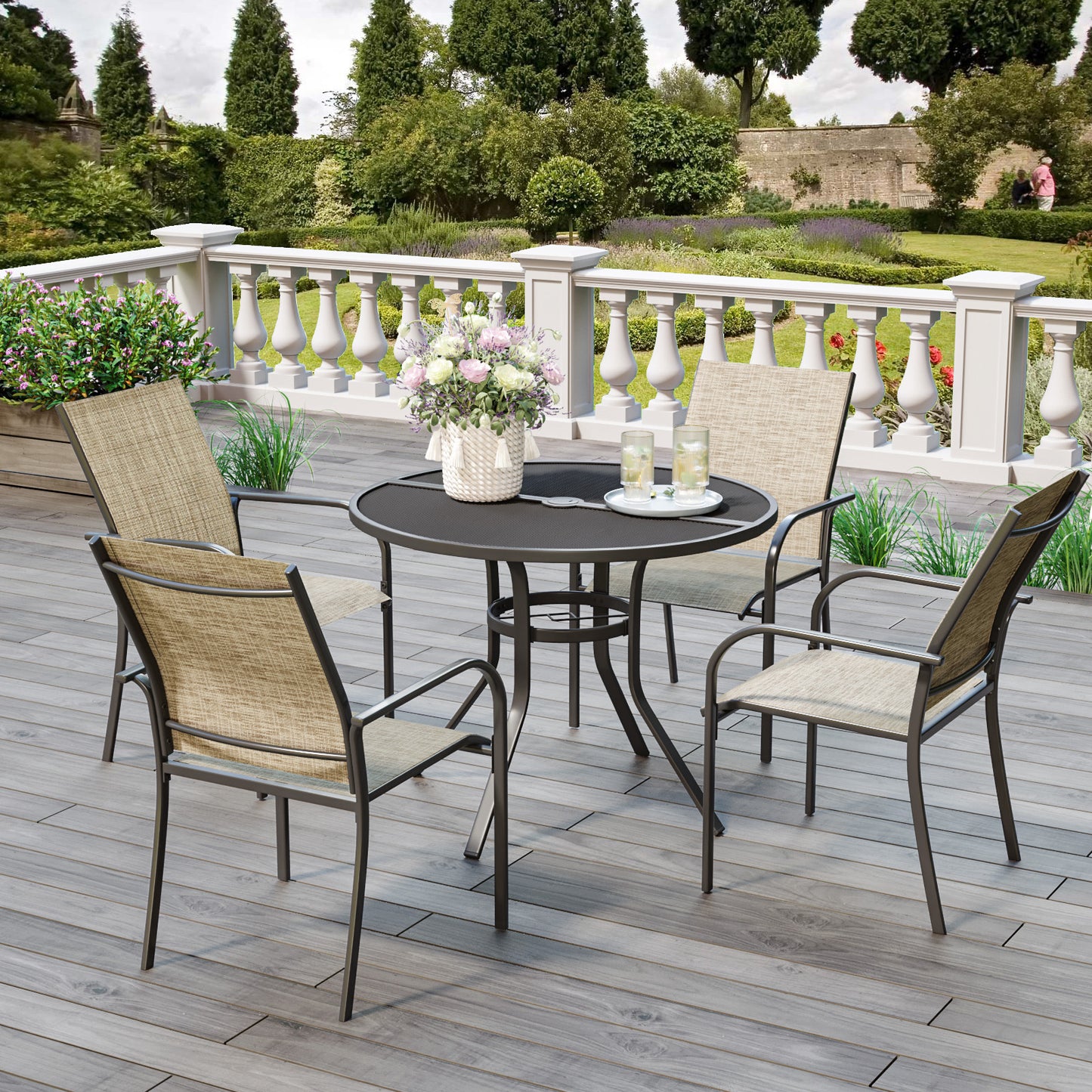 AECOJOY 5-Piece Patio Metal Dining Set with 4 Stackable Chairs-Dark Gray