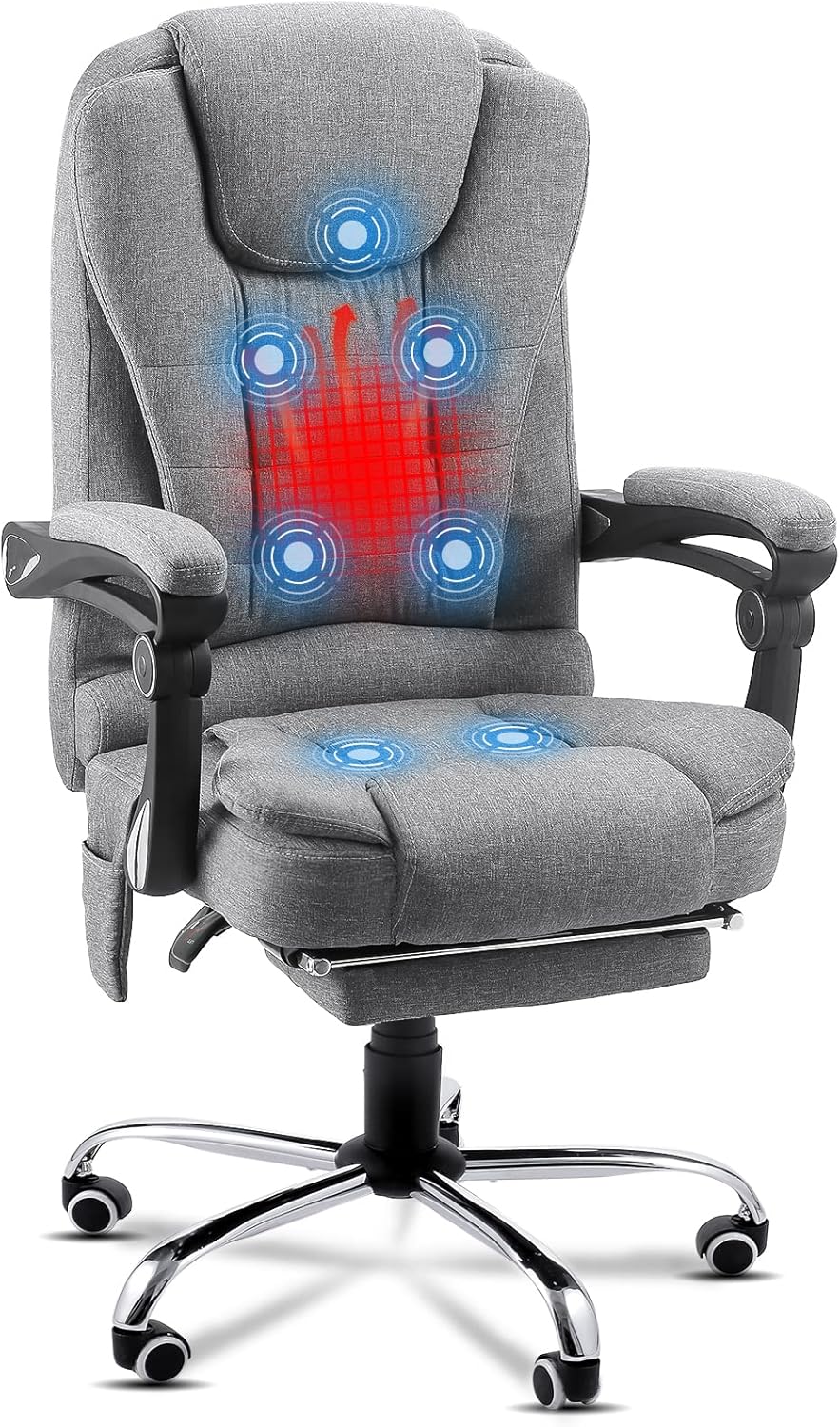 YODOLLA Massage High Back Desk Chair with Retractable Footrest & Heat, Gray
