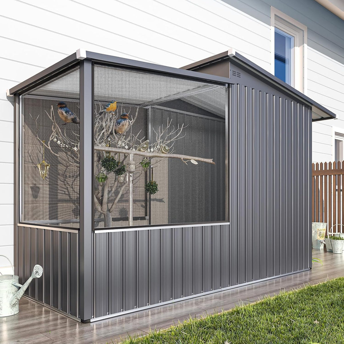 YODOLLA 3' x 8' Walk-in Bird Cage, Heavy Duty Aviary with Lockable Doors & Mesh