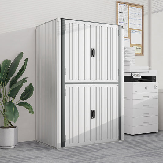 AECOJOY 46.4" Big Storage Cabinet Metal Organizer with Doors and Shelves for both Indoor/ Outdoor, Patio Storage Building for Outside& Garden in White