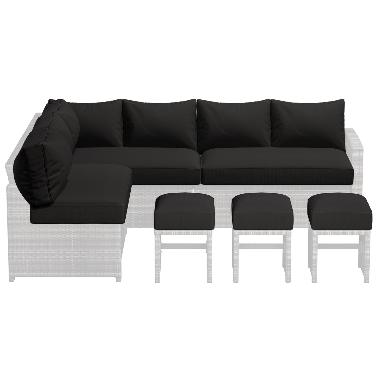 AECOJOY Outdoor Cushions, 4 inch Patio Cushions for Outdoor Furniture, Replacement Cushions Fits 7-Seats Sectional Rattan Conversation Set, Splashproof, Memory Foam Cushions and Covers in Black