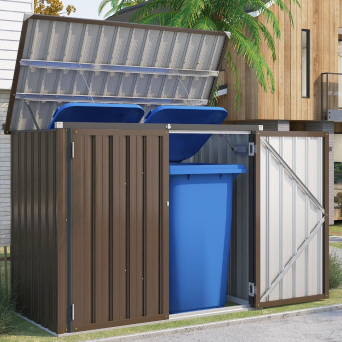 AECOJOY 46 Cu ft. Outdoor Trash Can Storage Shed Waterproof Horizontal Storage Cabinet in Brown 