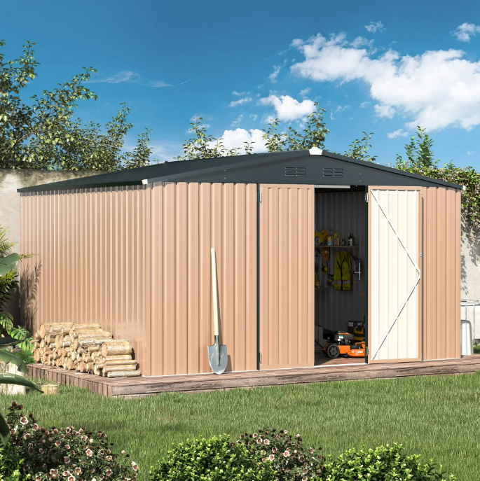 YODOLLA 10 x 12 ft. Outdoor Metal Storage Shed with Sliding Roof & Lockable Door
