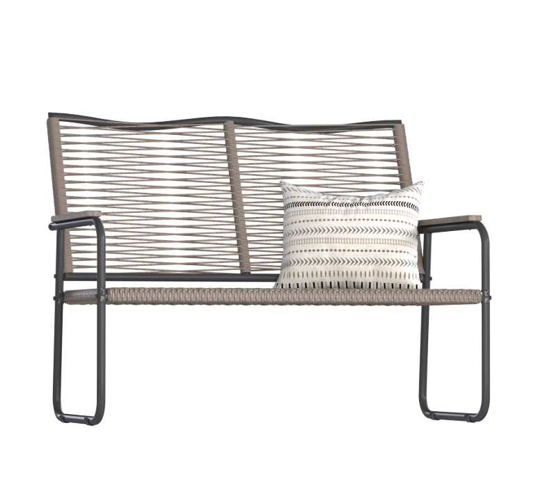 YODOLLA Outdoor Garden Bench, Outside Weatherproof Wicker Benches Clearance, Patio Loveseat with Backrest Armrests for Lawn Yard Porch Work Entryway, Vine Back,Brown