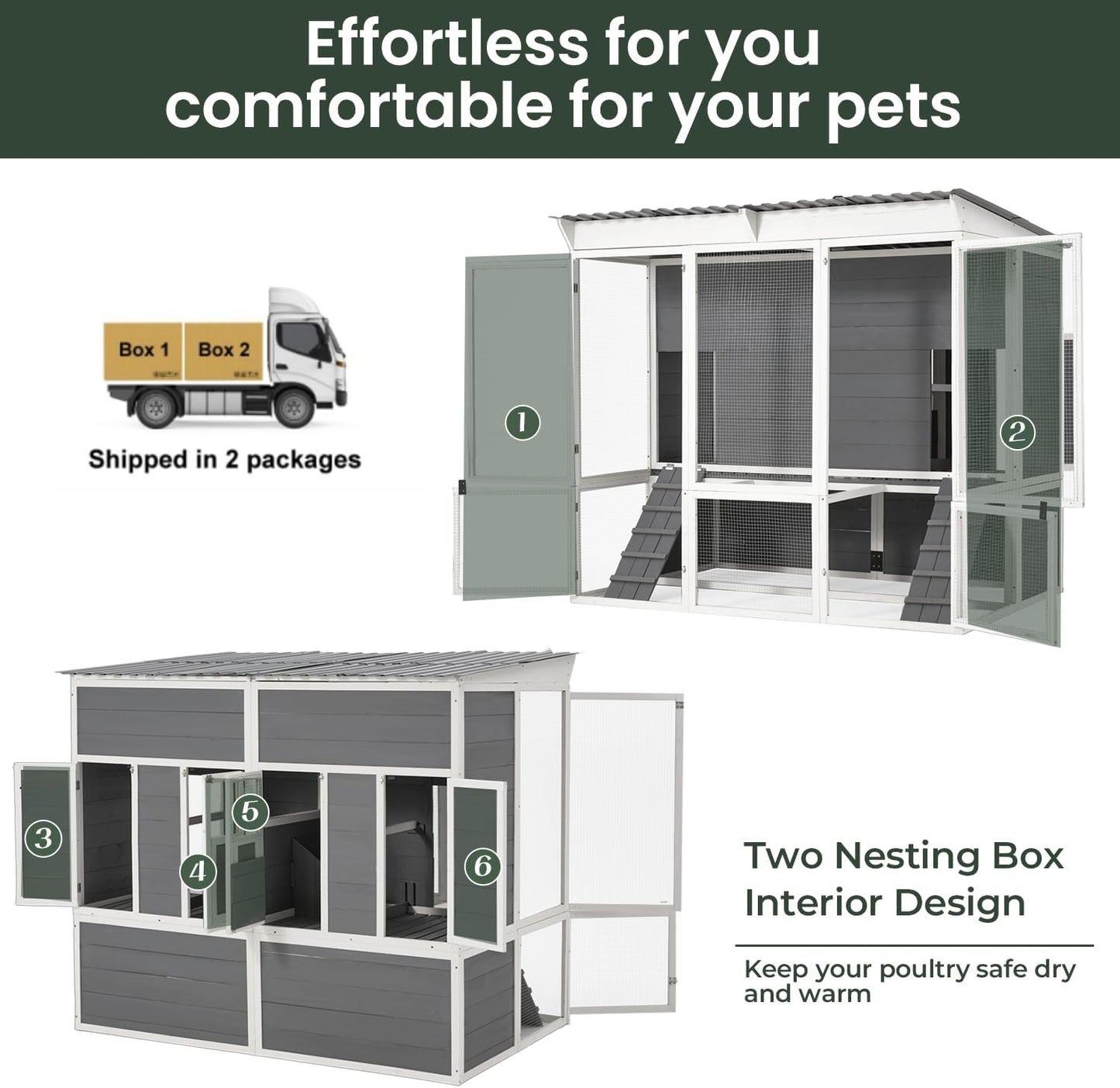 YODOLLA Chicken Coop,Large Wooden Chicken Hutch with 4 Nesting Boxes for 6 8 Chickens for Backyard