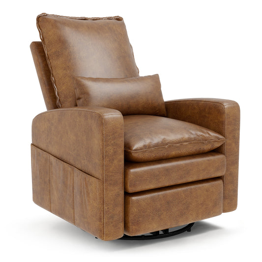 YODOLLA Power Swivel Recliner Chair Faux Leather Glider Swivel Rocker Recliner for Living Room Reclining Sofa Chair for Nursery with USB and Type-C Ports,Brown