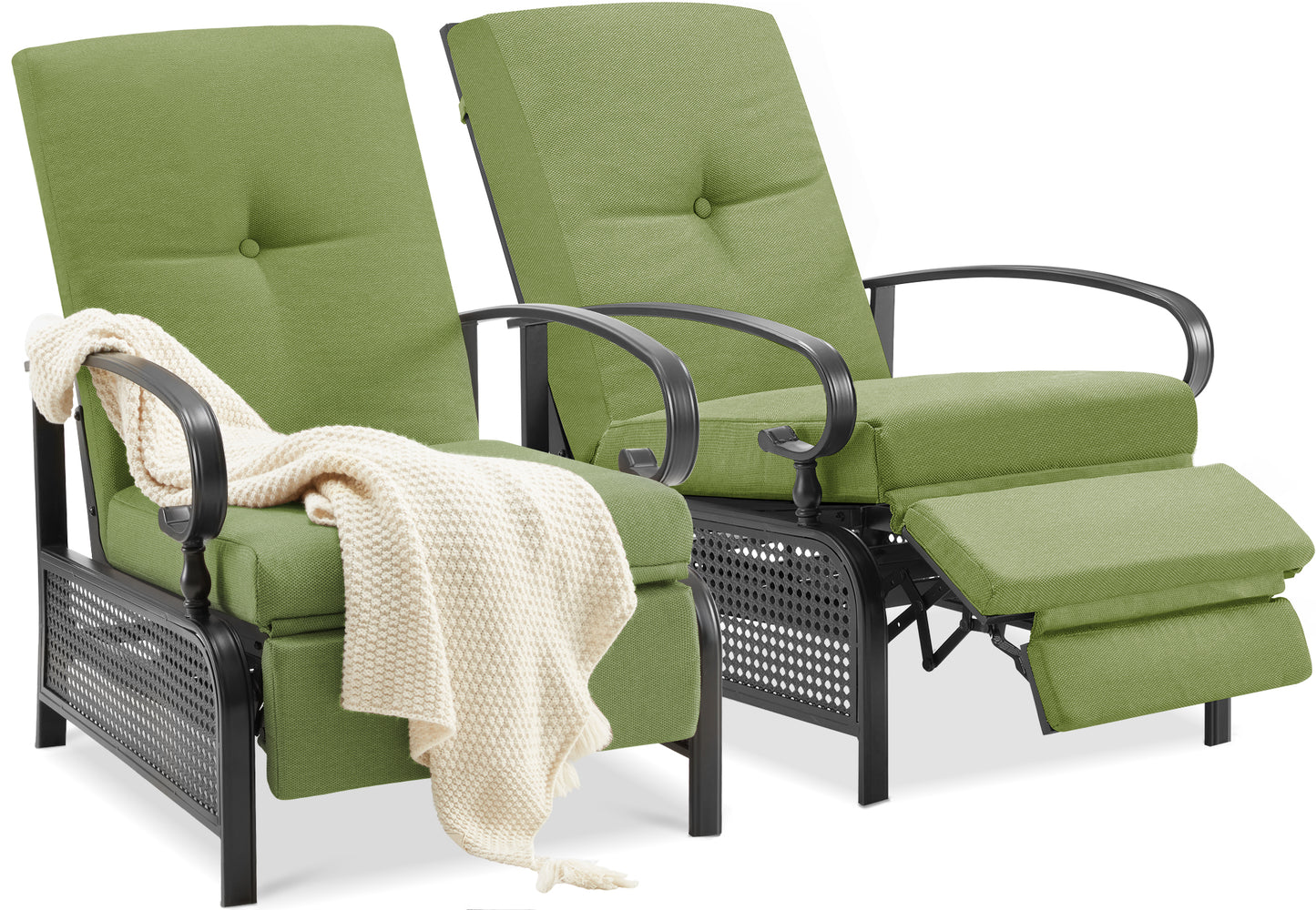 AECOJOY Adjustable Patio Reclining Lounge Chair with Cushions Set of 2-Green