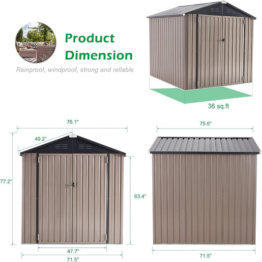 AECOJOY 6' x 6' Outdoor Storage Shed, Metal Shed with Lockable Doors, Utility and Tool Storage for Garden, Backyard, Patio, Outside use