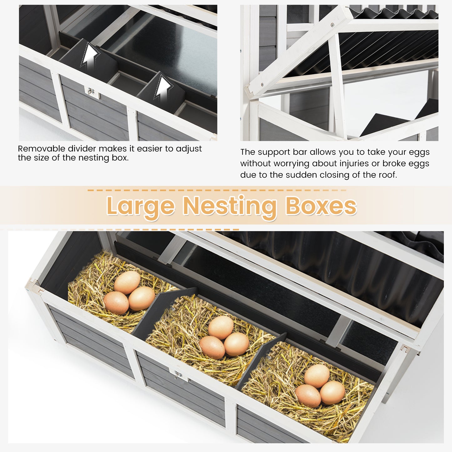 AECOJOY 40'' Large Wooden Chicken Coop with 3 Nesting Boxes, Outdoor Hen House Cage with Ramp and Removable Tray