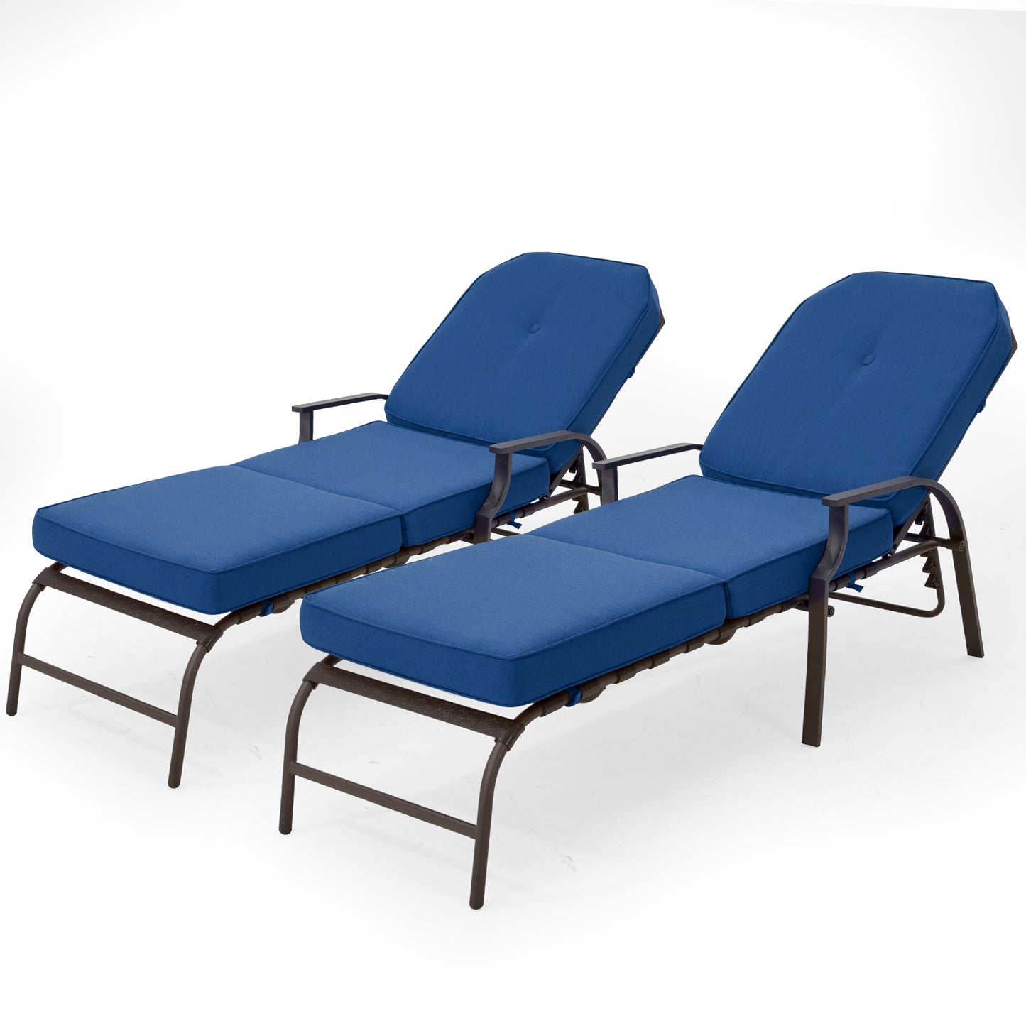 AECOJOY Cushioned Patio Lounge Chair Set of 2, Poolside Adjustable Chaise Lounge Recliner - Blue