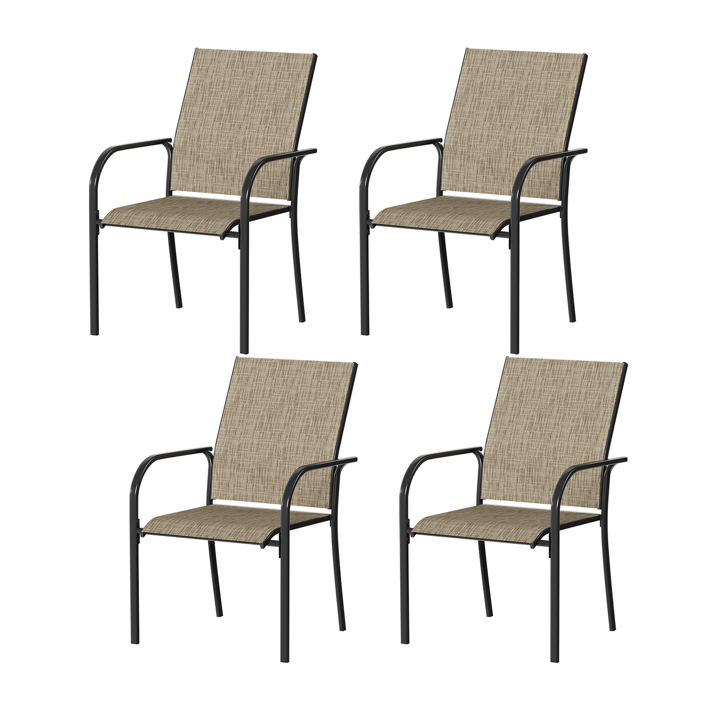 AECOJOY Patio Dining Chairs Set for 4, Stackable Textilene Patio Chairs with Armrests and Metal Frame, Outdoor Furniture Set for All Weather, Backyare, Deck and Garden, Brown