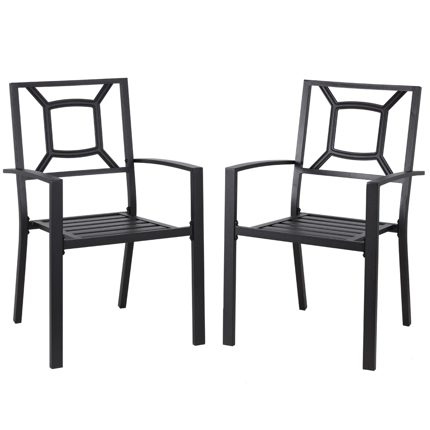 YODOLLA Set of 2 Outdoor Patio Dining Chairs, Arm Chairs with Heavy-Duty Metal Frame for Poolside, Backyard, Balcony, Garden, Porch, Black