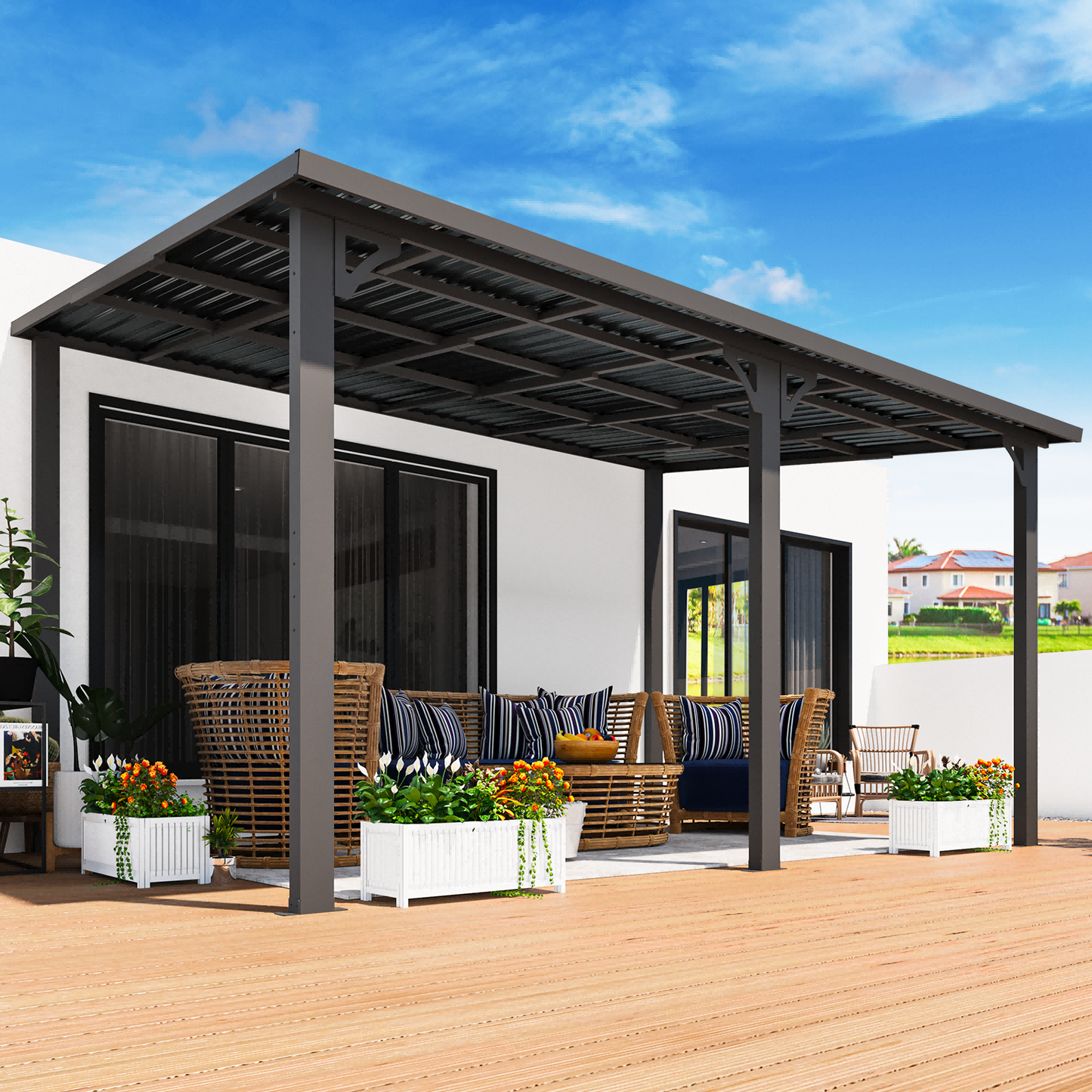 YODOLLA 10' x 14' Hardtop Gazebo, Heavy Duty Outdoor Gazebo with Galvanized Steel Sloping Roof, All Weatherproof Metal Gazebo Featuring Vertical Stripes for Patio, Backyard, and Lawns