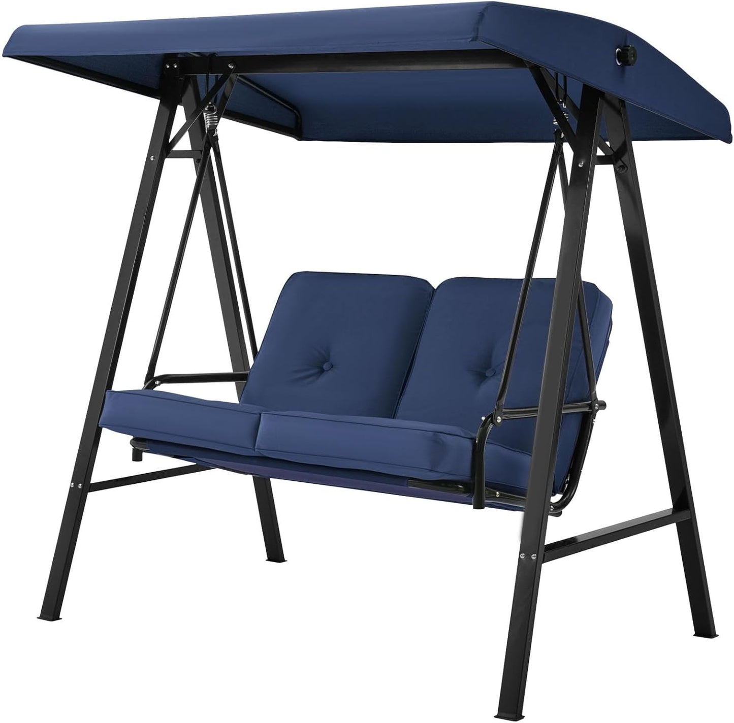 AECOJOY 2 Persons Outdoor Patio Canopy Steel Porch Swing Chair with Cover, Dark Blue