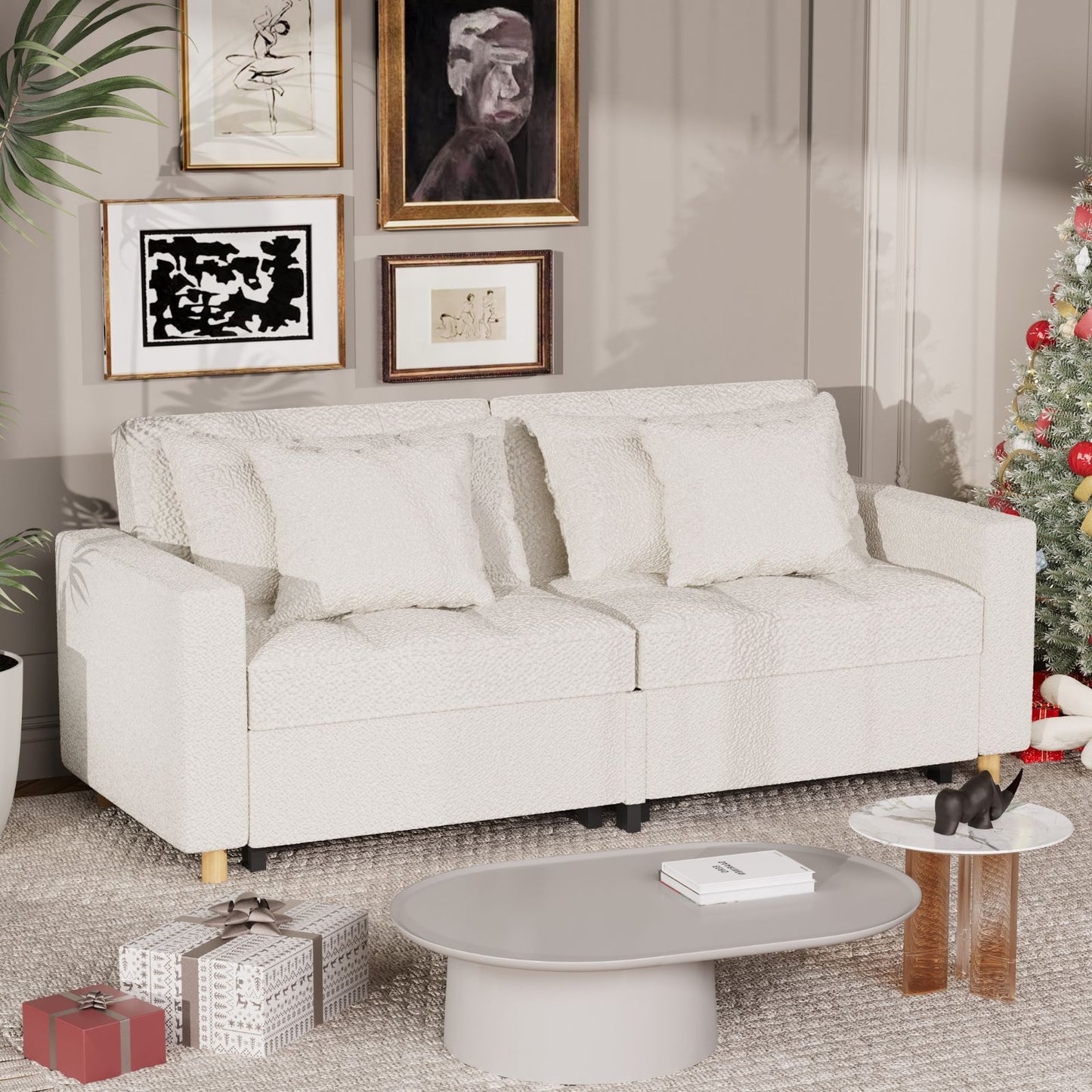YODOLLA 71" Sleeper Sofa Bed & 3-in-1 Futon Pull Out Couch for Living Room & Bedroom, Convertible Loveseat in Teddy Velvet White