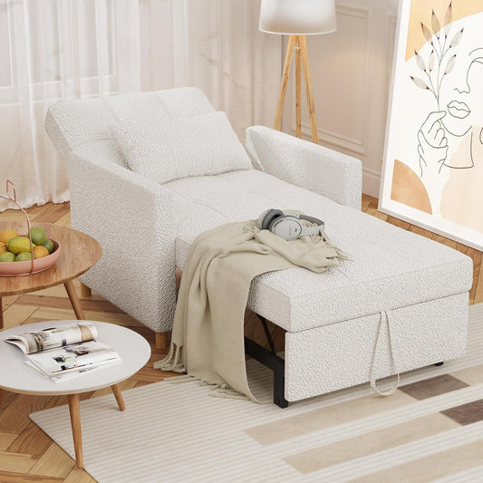 YODOLLA 31.5'' 3-in-1 Sleeper Sofa Bed Chair,Pull Out Couch for Living Room,Lounge Chair Indoor in Teddy Wihte