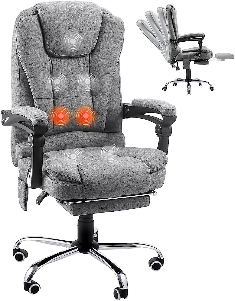 YODOLLA Ergonomic Reclining Office Chair Adjustable Height Computer Chair Big and Tall Executive Swivel Fabric Chair With Footrest for Office, Home,Gray
