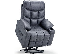 YODOLLA Large Power Lift Recliner for Elderly Heavy Duty Fabric Electric Lift Chair with Heated Vibration Massage in Blue Gray