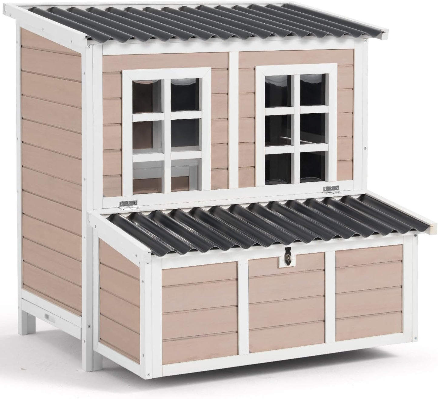 AECOJOY 40'' Large Wooden Chicken Coop with 3 Nesting Boxes, Outdoor Hen House Cage with Ramp and Removable,Brown