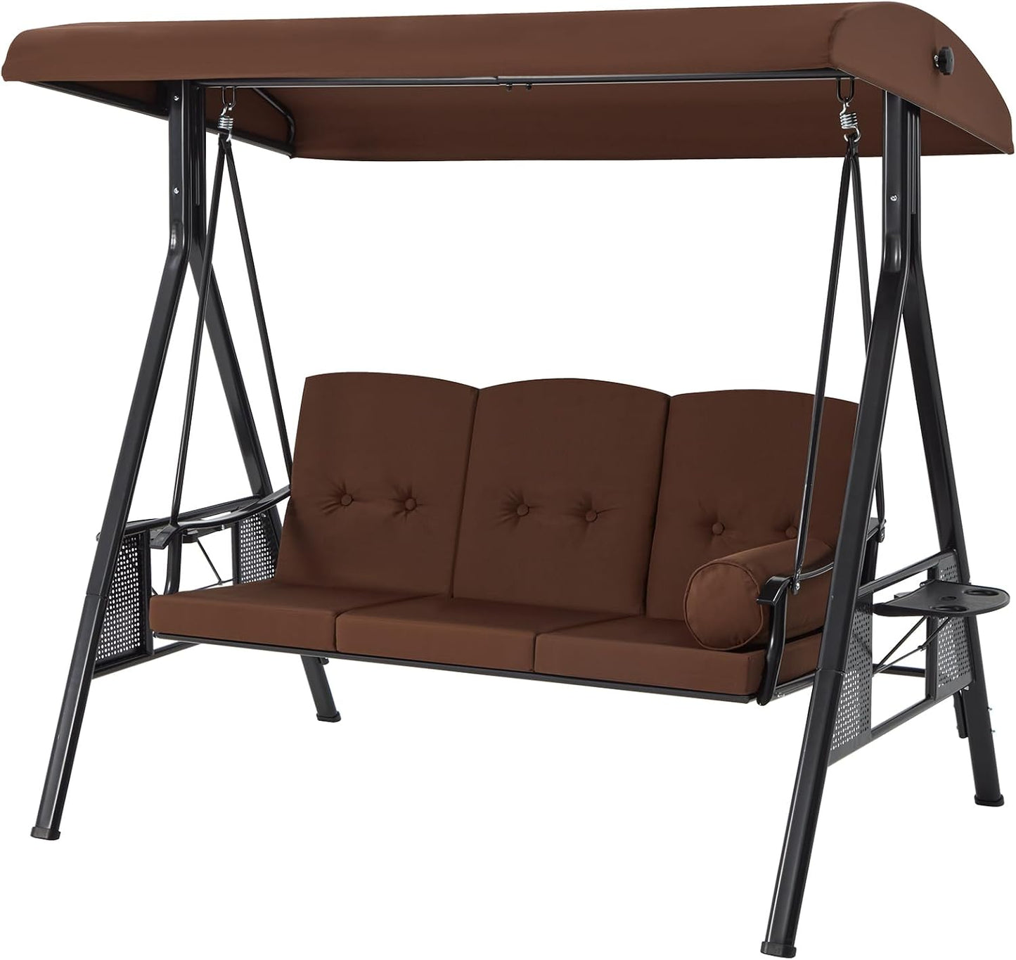 AECOJOY Steel Outdoor Patio Canopy Adjustable Steel Porch Swing Chair with Cover, Brown