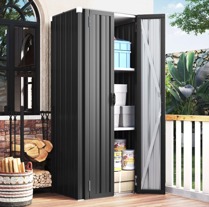 YODOLLA Outdoor Metal Storage, Cabinet with Adjustable Shelves & Locking Doors, for Home, Office,Garden, Gray