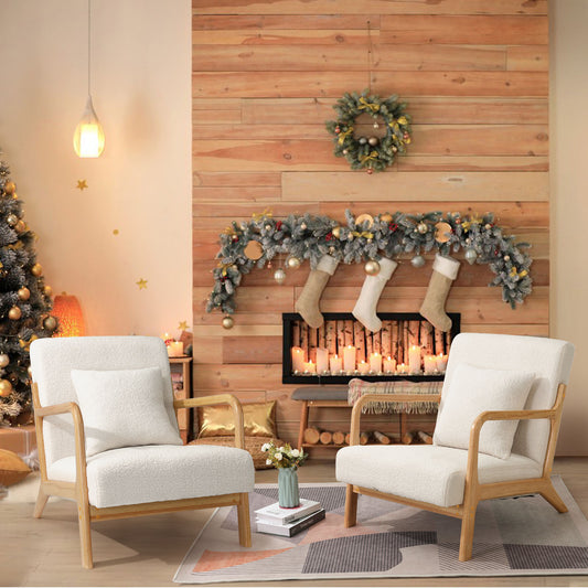 YODOLLA Sherpa Fleece Accent Chair Mid-Century Modern Upholstered Arm Chair Set of 2 for Living Room in Beige