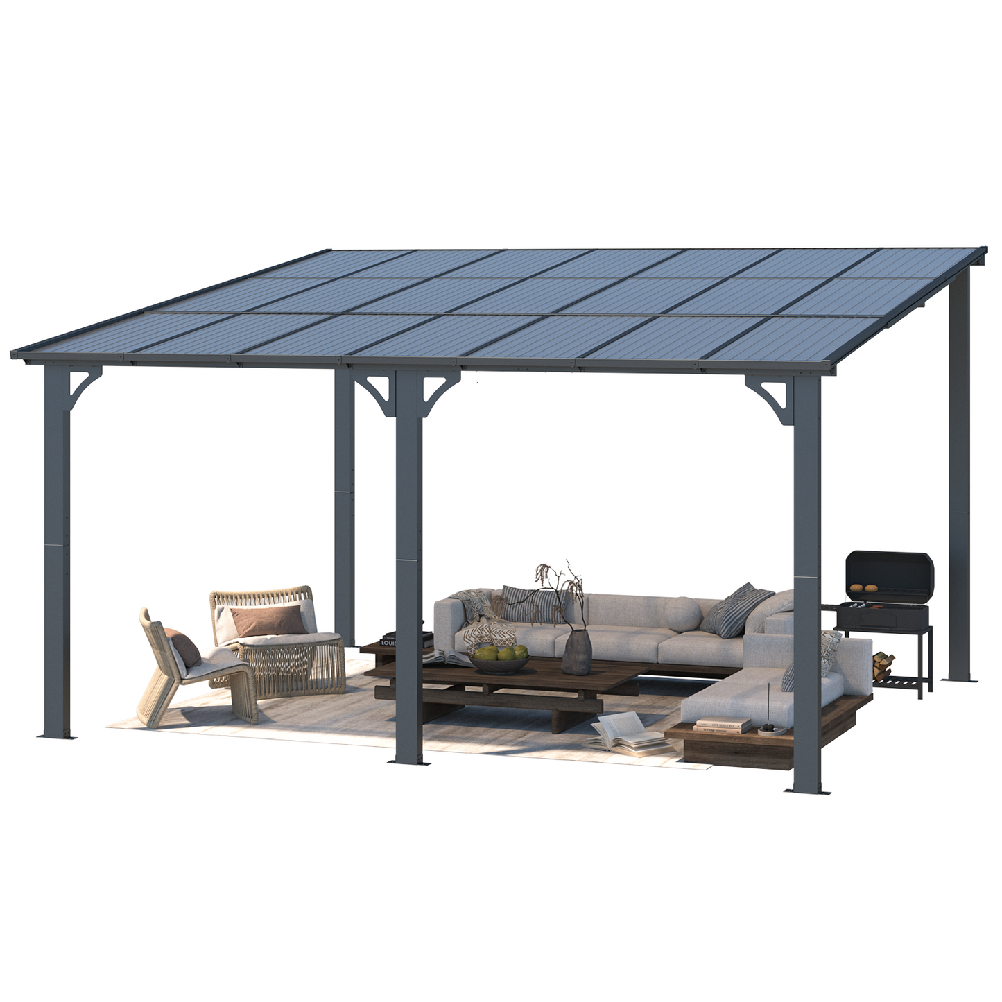 AECOJOY 12' x 14' Hardtop Gazebo Outdoor Aluminum Pergola For Garden, Patio, Backyard-Black