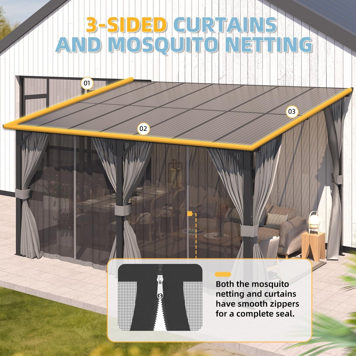 YODOLLA 16' x 10' Outdoor Hardtop Gazebo With Mosquito Net, Pergola for Garden, Patio, Backyard-Dark Grey