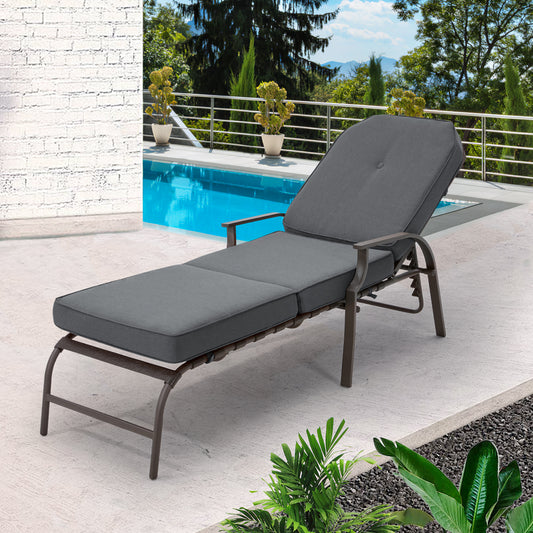 AECOJOY Adjustable Outdoor Chaise Lounge Chair for Patio, Poolside with UV-Resistant Cushion - Gray