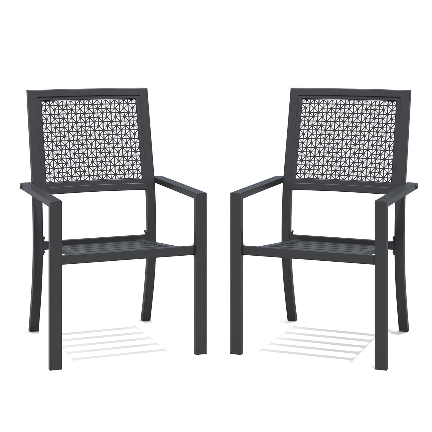 AECOJOY Outdoor Patio Metal Dining Chairs, Stackable Arm Chairs-Iron Frame-Set of 2-Black