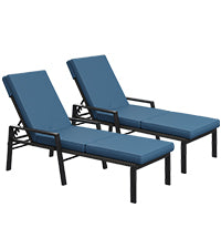 YODOLLA Outdoor Chaise Lounge Chairs Set with Adjustable for Comfortable Relaxation, Sturdy Rattan Loungers for Patio Poolside in Navy Blue(2 Pcs)