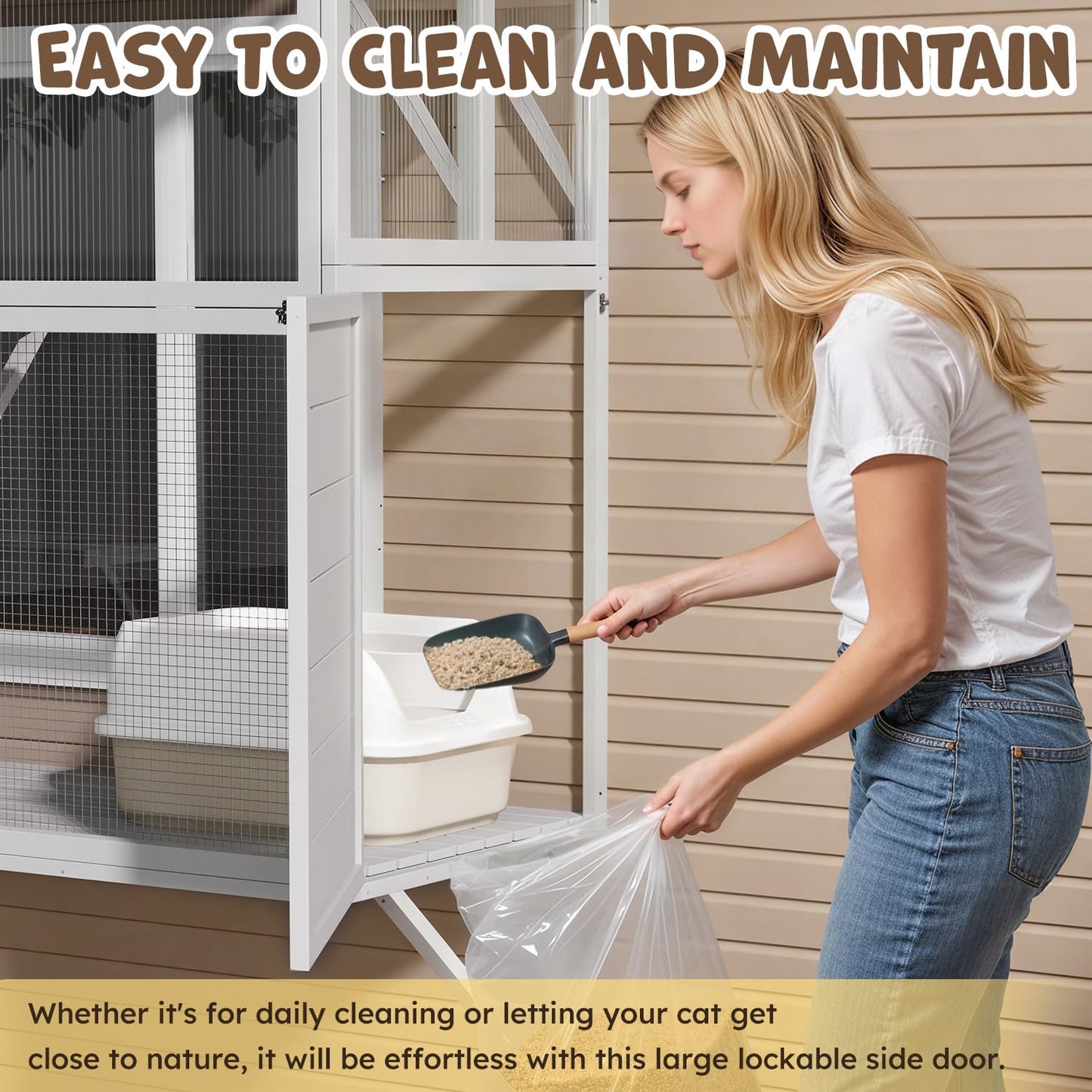YODOLLA Catio Cat Window Box Cat Enclosure for Multiple Indoor Cats,Outside Wood Cat House, White