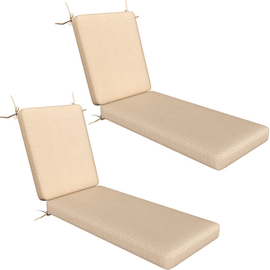 AECOJOY 72" x 21" x 4" Patio Lounge Chair Cushions Set of 2, Outdoor Chaise Lounge Replacement with Removable Cover in Beige