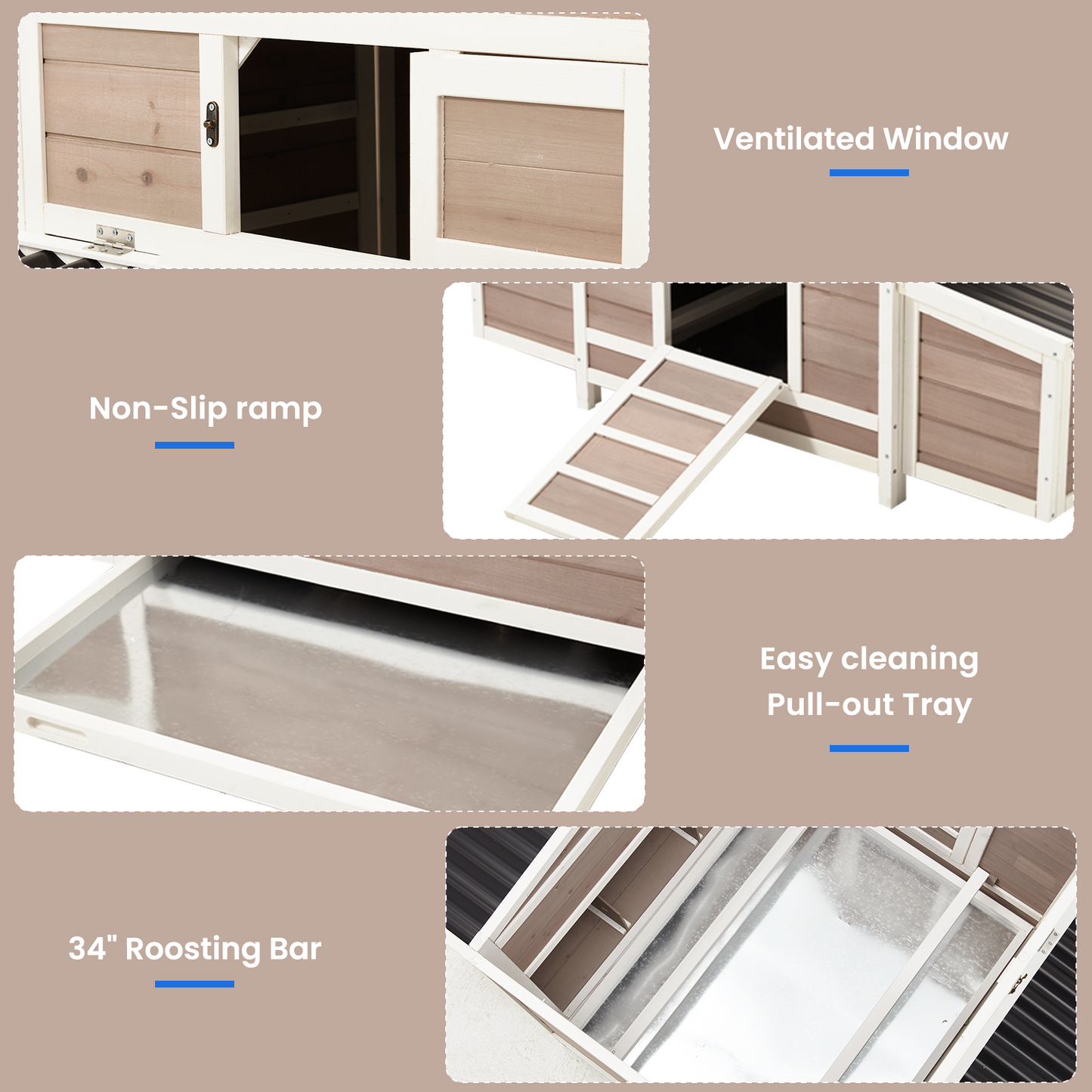 YODOLLA Chicken Coop 56" Large Wooden Chicken Hutch with 6 Nesting Boxes Outdoor Hen House Chicken Cage w/Ramps, Removable Tray for Easy Cleaning, Brown