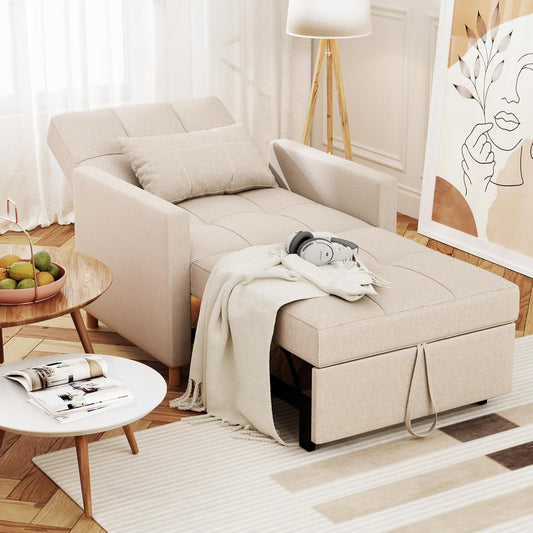 YODOLLA 31.5'' 3-in-1 Sleeper Sofa Bed Chair,Pull Out Couch for Living Room,Lounge Chair Indoor in Cream Beige