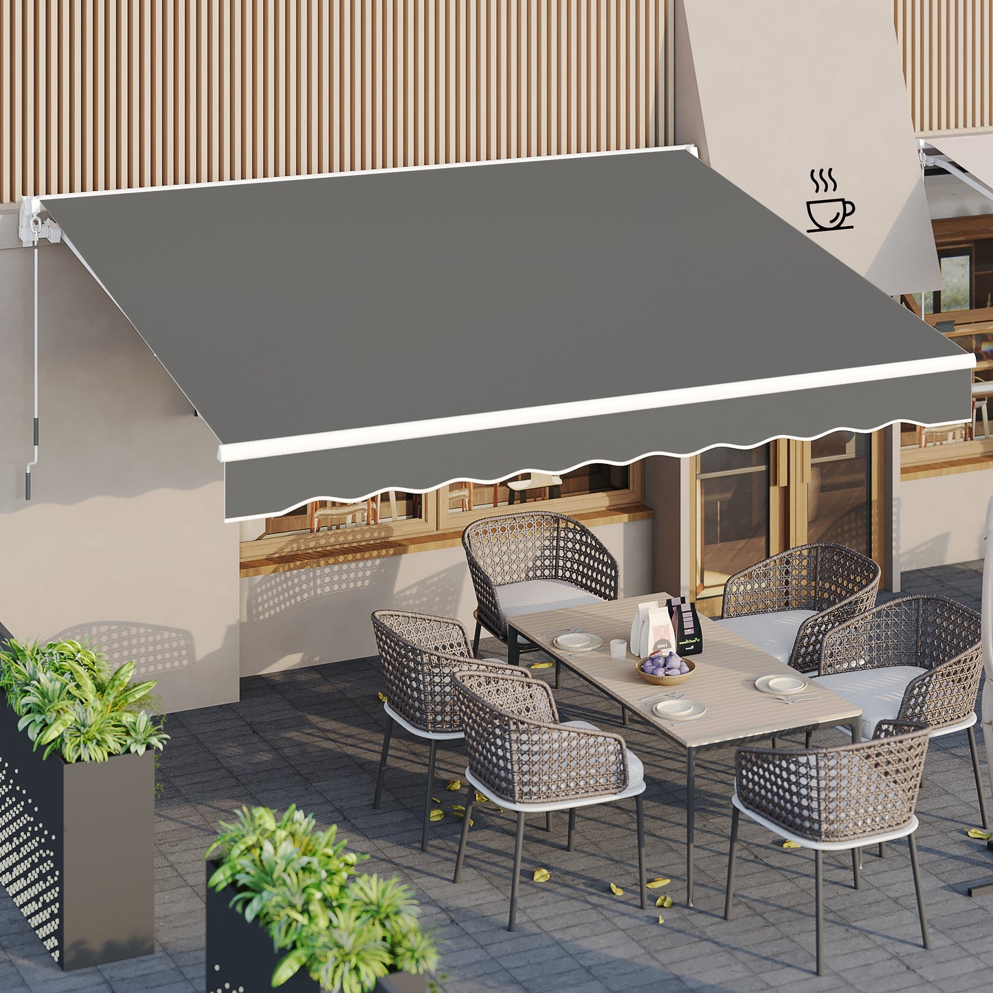 AECOJOY 13' x 10' Manual Retractable Patio Awning,Outdoor Awning Retractable Sunshade Shelter in Gray