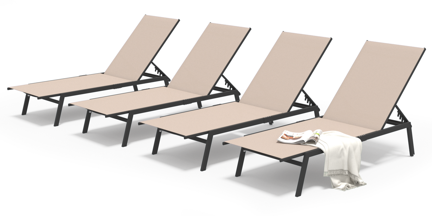 YODOLLA Patio Metal Lounge Chairs for Outside Adjustable Outdoor Chaise Lounge for Outside Pool Set of 4 - Beige