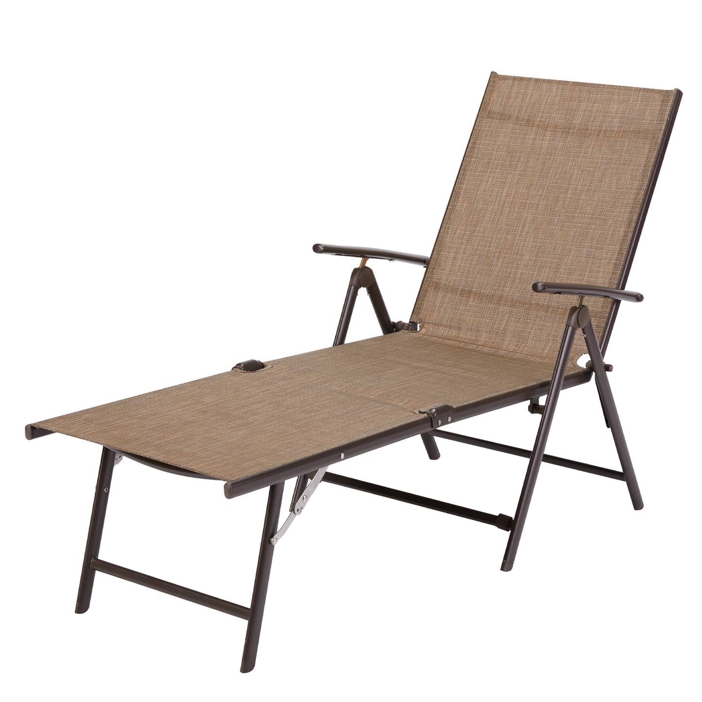 AECOJOY Outdoor Chaise Lounge Chair, Adjustable Reclining Folding Pool Lounge with Adjustable Backrest-Brown