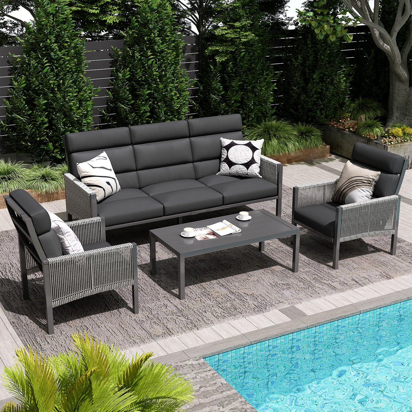 AECOJOY Aluminum Patio Furniture Sets on Sale,Outdoor Conversation Sets with Coffee Table for Porch,Balcony,Dark Grey