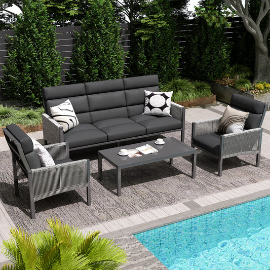 AECOJOY Aluminum Patio Furniture Sets on Sale,Outdoor Conversation Sets with Coffee Table for Porch,Balcony,Dark Grey