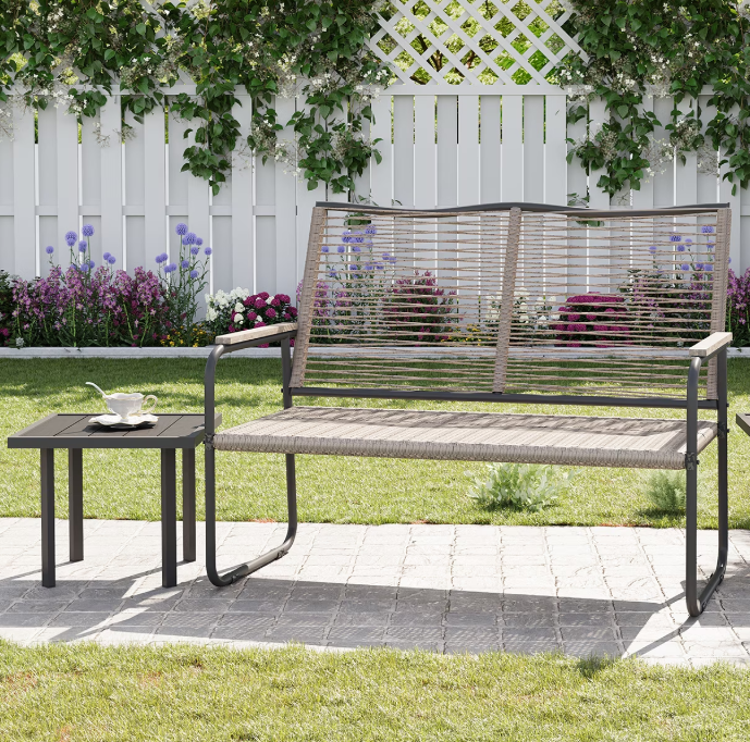 YODOLLA Outdoor Bench with Aluminum Patio Table, Patio Furniture Set for Garden Backyard