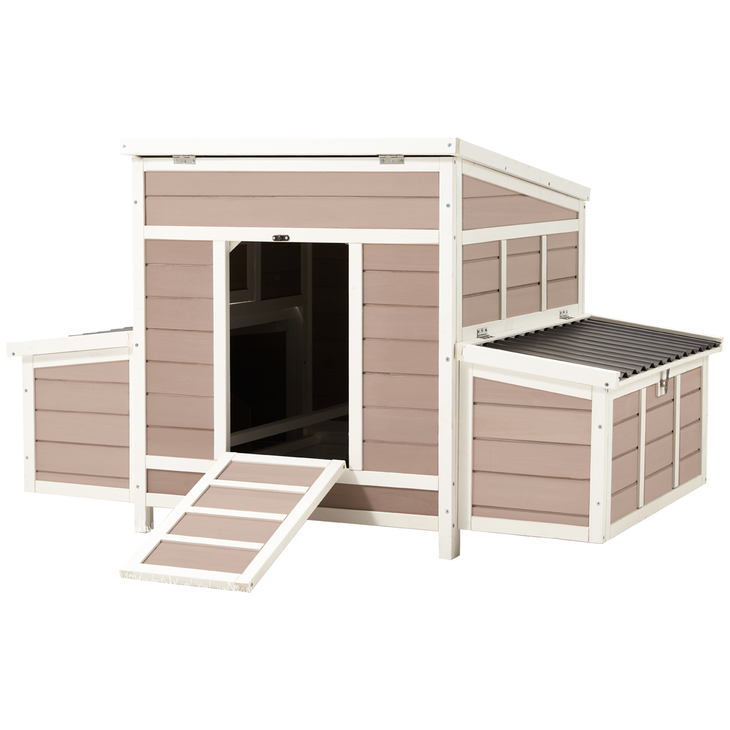 AECOJOY 56" Outdoor Wooden Chicken Coop, 6 Nesting Boxes for 4-6 Chickens,Brown